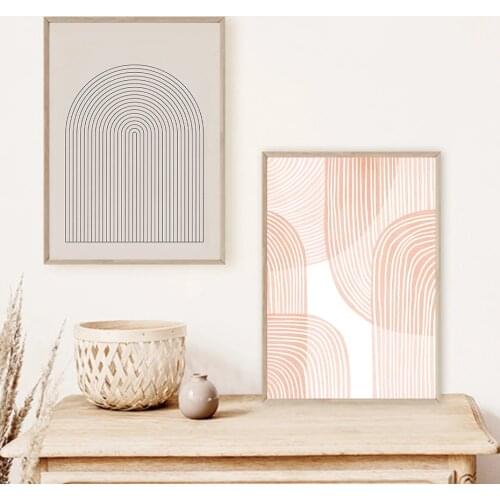 Pink Abstract Geometric Watercolor Painting Art Prints Boho Minimalist Canvas Poster Neutral Wall Pictures for Living Room Decor