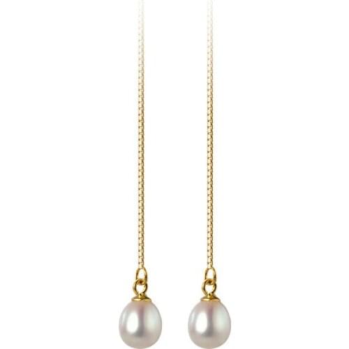 18K Gold Authentic 100% Real 925 Sterling Silver Waterdrop Freshwater Pearl ear Pull Through Long Piercing Earrings C-G7693