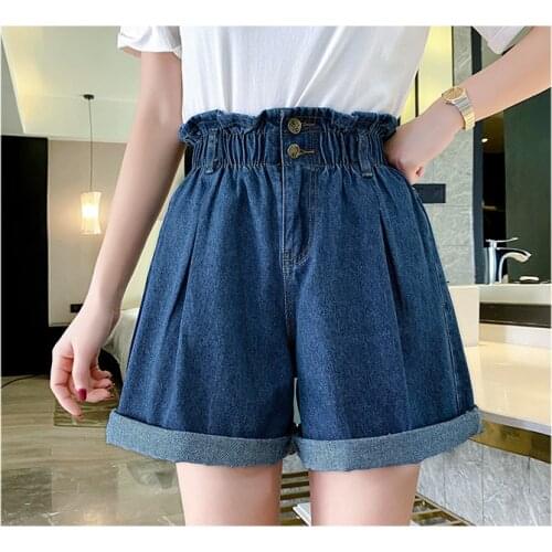High Waist Women Shorts Loose Denim New Spring Summer Versatile Temperament Comfortable Solid Color 2020 Hot Hemming