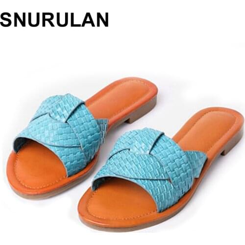 SNURULAN Ritrahison ini casual comfortable flat shoes new fashion brand Fretwork women slides summer low heel slides outdoor