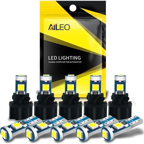 AILEO 10 PCS T5 W3W W1.2W PC74 PC37 PC118 Super Bright LED Car Dashboard Warming Indicator Wedge Light Bulb Auto Instrument Lamp