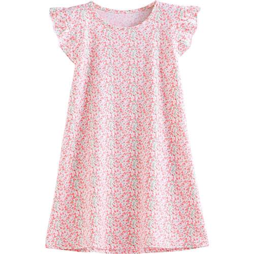 Girls' Thin Nightdress Middle School Childrens Summer Pajamas Girls' Parent-child Babies' Cotton Silk Skirt Cotton Dress
