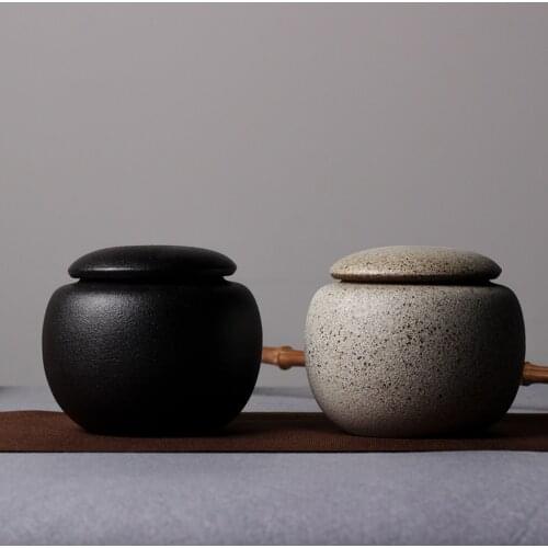 Japanese Coarse Pottery Zen Tea Caddy Kung Fu Tea Set Kitchen Spice Jars Creative Sugar Bowl Sealed Cans Candy Storage Tank