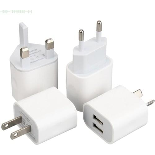 100pcs New White 2 Ports 2USB Dual USB Cell Phone Charger 5V 2A EU US AU UK Plug Wall Power Adapter for iPhone Samsung Genuine