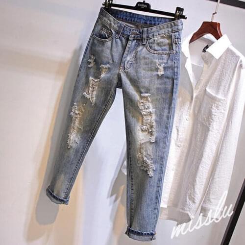 Loose Jeans Hole Vintage Style Jeans Woman Plus Size Spring Summer Women Denim Harem Pants 100% Cotton Boyfriend Jean D73