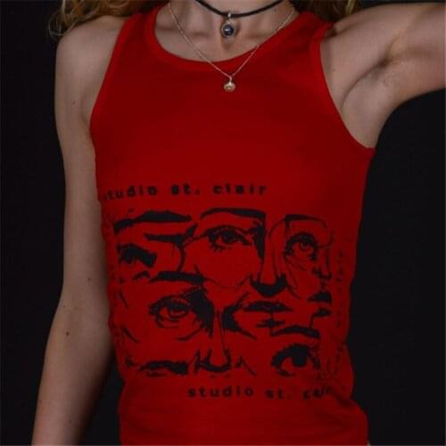 Y2K Aesthetic Women Streetwear 90s Crop Top Harajuku Gothic Tank Vintage Printed Mini Vest Women Summer Camisole