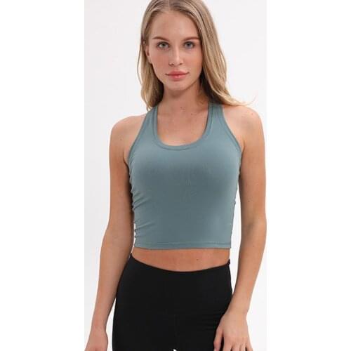 Women Plain Nylon Yoga Crop Tops Sport Tank Top Exercise Four-Ways Stretchy Fitness Vest Workout Clothes