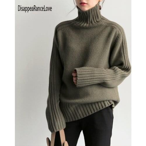 2021 Womens Sweaters Spring Winter Pullover Knitted Turtleneck Split Minimalist Korean Style Oversize Tops