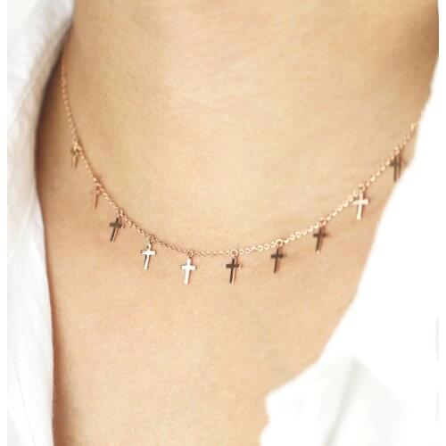 2021 Silver Gold Color Cross Tassel Choker Vintage Boho Geometric Short Chocker Pendant Collar Chain Necklace for Woman CN444