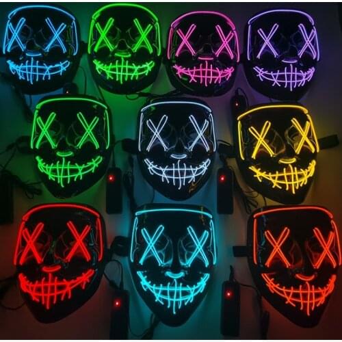 1PCS Halloween Mixed Color Led Mask Party Masque Masquerade Masks Neon Maske Light Glow In The Dark Horror Mask Glowing Mask