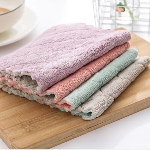 1Pc Super Absorbent Microfiber Kitchen Dishcloth Tableware Household Cleaning Dish Towel Tool Gadgets Rag Sink Wipe Coral Fleece