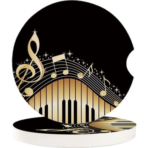 2 4 6Pcs Piano Keys Note Music Yellow Gradient Car Coaster Ceramics Drinking Mug Mat Creative Teacup Pad For Home Car Decor