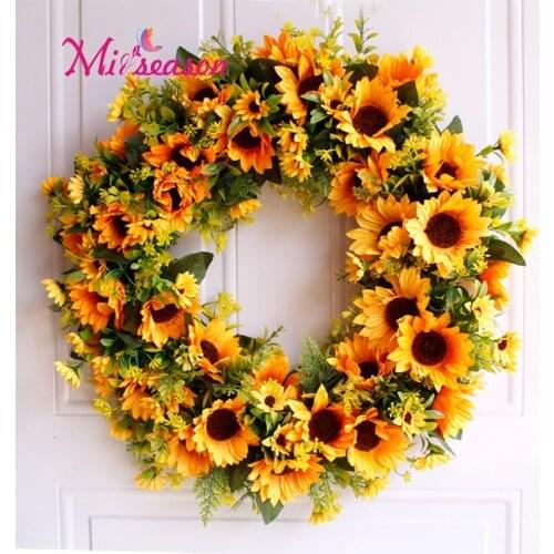 3 size Yellow Silk Sunflower decorative flower wreath handmake DIY artificial decoration craft for wedding home door hanging