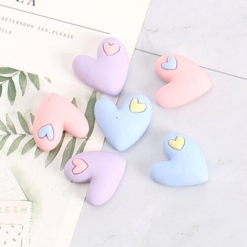 30pcs Macaron Color Heart Flatback Resin Arts DIY Craft Supplies Kids Hair Accessories Earring Phone Shell Patch Decor Ornaments