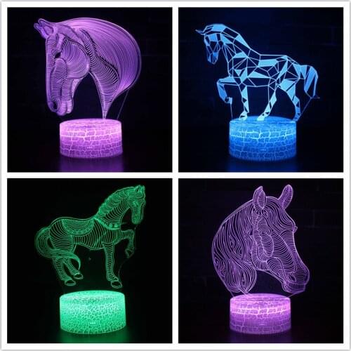 3D Illusion Lamp USB Powered 7 Color Changing Touch RC LED Nightlight Horse Animal Table Lamps Home Decor Kids Birthday Gifts