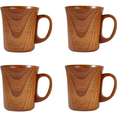 280ML Natural Jujube Wood Cup Handmade Wooden Coffee Beer Mugs Breakfast Beer Milk Drinkware Tea Cup Home Decor, 4PCS