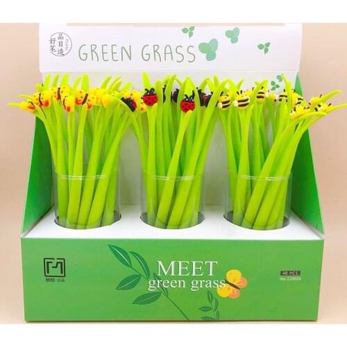 48 pcs/lot Creative Grass Insect Gel Pen Cartoon 0.5 mm black ink Signature Pens School Office writing Supplies Promotional Gift