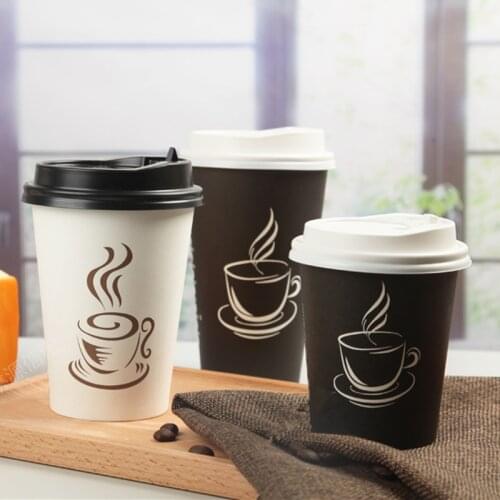 50pcs High quality creative disposable hot drink cup party favors coffee cup milk tea glasses 250ml 400ml paper cup with lid