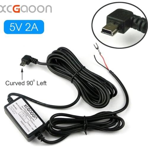 XCGaoon Car Charger DC Converter Module 12V 24V To 5V 2A with mini USB Cable ( Curved Left ) Low Voltage Protection Length 3.1m