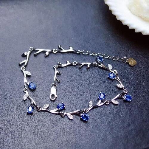 Natural blue sapphire gem Bracelet S925 silver natural gemstone Bracelet Elegant Branches leaves woman girl party gift jewelry