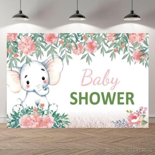 Flowers Tassel Cartoon Elephant Baby Shower Backdrop Photographic Newborn Baby 1st Birthday Family Home Decor Background Poster