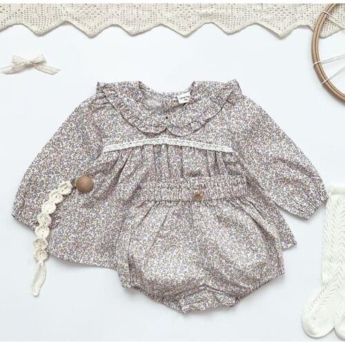 Spring Autumn Sailor Collar Baby Girl Long Sleeve Floral Shirt + Shorts Suit Infant Kids Baby Girl Children Clothes Suit