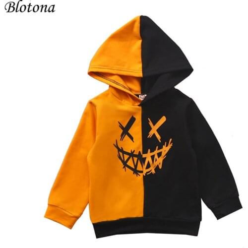 Blotona Kids Boys Girls Casual Hoodies, Halloween Long Sleeve Color-block Hooded Pullover Tops for Winter/Autumn, 6Months-5Years
