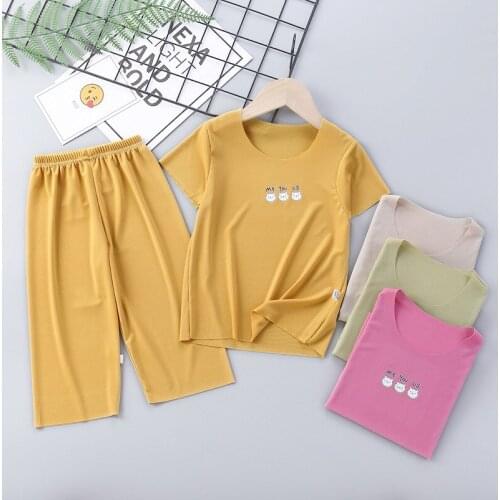 Kids Summer Pajamas Set Baby Boy Solid Short Sleeve T-shirts Pants Tracksuits Letter Thin Breathable Elasticity Children Outfits