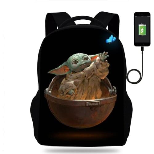 Baby yoda Students Backpack Boys Girls School Bags The Mandalorian 16inch Schoolbag Beautiful Rucksack USB charging Mochilas