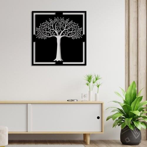 Long Body Abundant Leaf Tree Motif Wall Room Accessory Wooden Table 50x50cm
