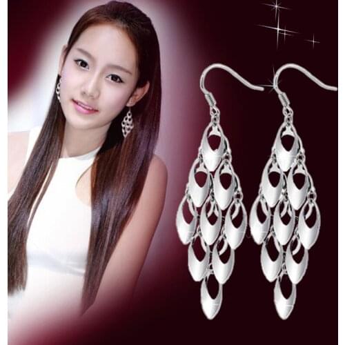 Temperament Korean Version Of The Peacock Tail Long Paragraph Exaggerated Tassel Silver Plated Earrings Boutique Womens Jewelry