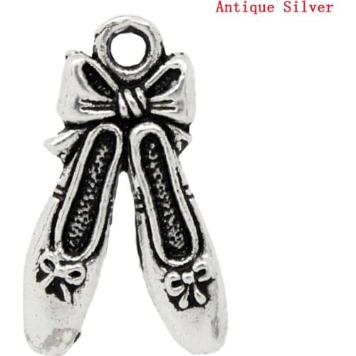 DoreenBeads Charm Pendants Ballet Shoes antique silver color 21x13mm,50PCs (B22850)