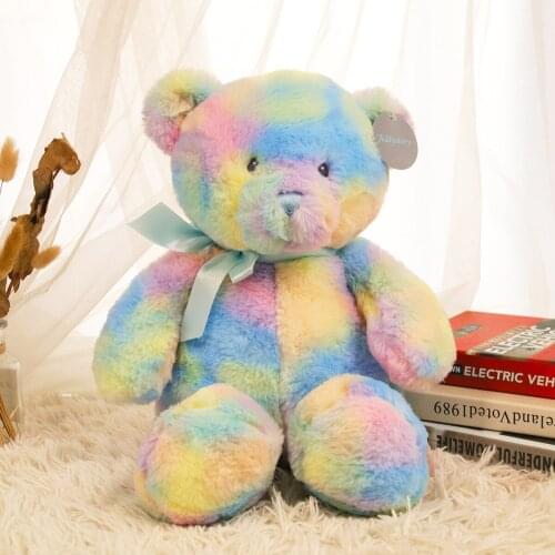Dropship 28cm Cute Rainbow Bear Sleeping Doll Plush Animals Stuffed Toys Panda Toys for Girls Children Birthday Gift