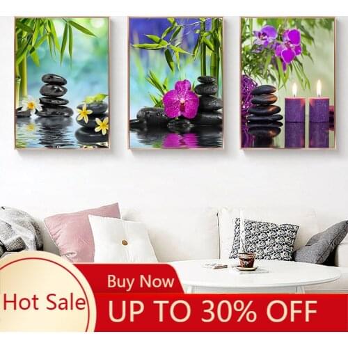 Green Bamboo Zen Stone Canvas Painting Wall Art Bathroom Picture Green Bamboo Poster Stone Scene Home Decoration