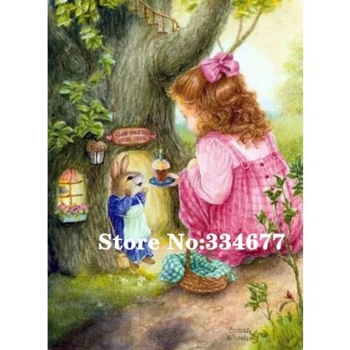New Rabbit and girl Oil Painting Embroidery Needlework 14CT Counted Unprinted DIY Cross Stitch Kits Handmade Art Wall Decor