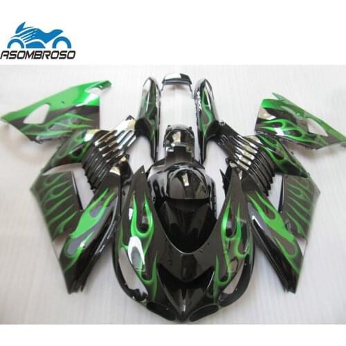 Green Flames Black Injection Boldyworks for Kawasaki Ninja ZX14R fairing kit 2006-2008 fairing set zx14r 06 07 08 GJ53