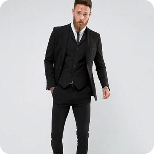 Latest Coat Pant Designs Black Costume Homme Mariage 3Piece Slim Fit Groom Tuxedo Man Blazer Terno Masculio Men Wedding Suits