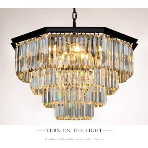 Retro American Square Crystal Pendant Light Black Iron For Dining Room Restaurant Bedroom Study Room Living Room Led E14 Bulbs