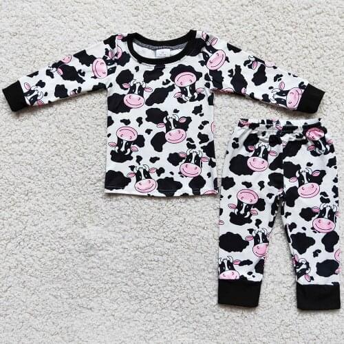 Hot Sale Kids Designer Clothes Boys Pajamas Girls Sleepwear Cow Print Fashion Baby Boys Boutique Pajamas Girls Nightwear Outfits