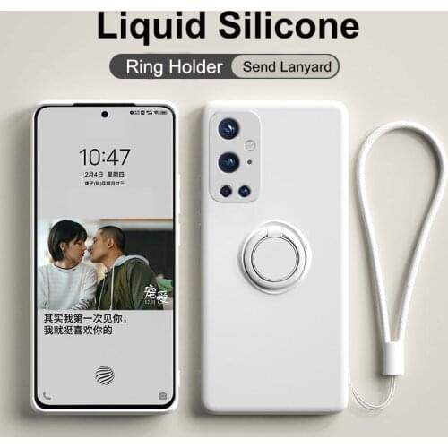 Liquid Silicone Ring Holder Phone Case For OnePlus 9 8 Nord Lanyard Bracket Cover For OnePlus 8Pro 9Pro 9 Shockproof Soft Cover