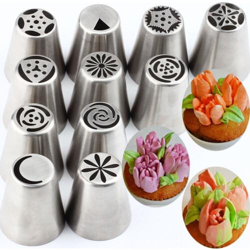 11Pcs Russian Pastry Tips Stainless Steel Cream Tulip Icing Piping Nozzles Flower Cupcake Cake Decorating Kitchen Bakeware Tools