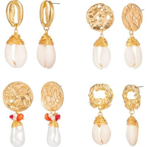 Natural Shell Pearl Dangle Earrings For Women Golden Irregular Geometry Jewelry 2019 Fashion Luxury Female Drop Earring