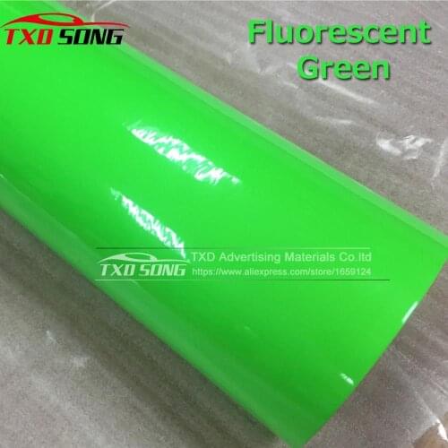 New Glossy Fluorescent Green Vinyl Sticker With air free bubble Fluorescent Vinyl Wrap Film With 3 Layers By free shipping