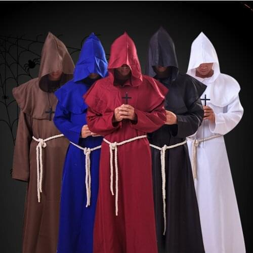 2021 New Mens And Womens Halloween Robe Hooded Cloak Costume Cosplay Ascetic Monk Suit Adult Role-playing Halloween Costume