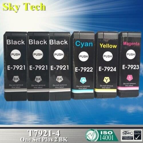 One Set Plus 2 BK Compatible Ink Cartridge For T7921 - T7924 , For Epson WorkForce WF-5111 WF-5191 WF-5621 Printer