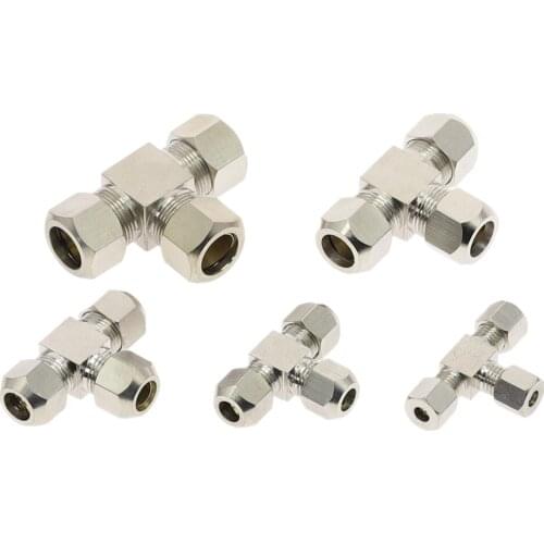 Pneumatic fittings Brass T Type 4 6 8 10 12mm OD Tube Compression Ferrule Tube Compression Fitting Connector PE