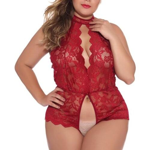 Plus Size Floral Lace Sexy Lingerie Women Hollow Out Erotic Underwear Porno Crotchless Teddy Lenceria Erotica Mujer Sexi Clothes