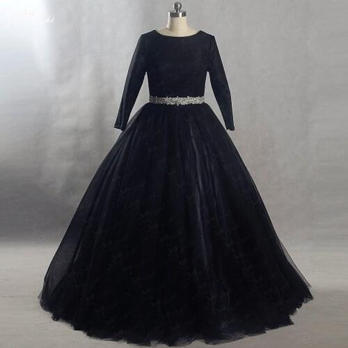 RSE829 Yiaibridal Real Job Long Sleeve Plus Size Black Ball Gown