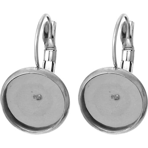 DoreenBeads Stainless Steel Lever Back Clips Earring Findings dull silver color Cabochon Settings(Fits 12mm)23mm x 14mm ,10 PCs