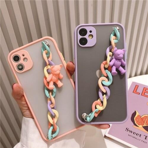 Gimfun Candy Chain 3D Bear Phone Case for iPhone 11 12 Mini Pro Max XS Max X XR 7 8 Plus Anti Drop Clear Silicone Cute Cover